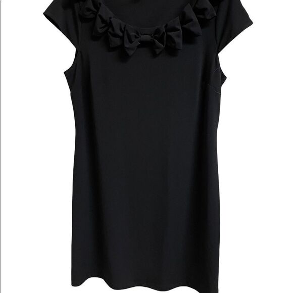 Black Cap Sleeve Dress with Bow Neckline Embellishments by Forever - Picture 2 of 8